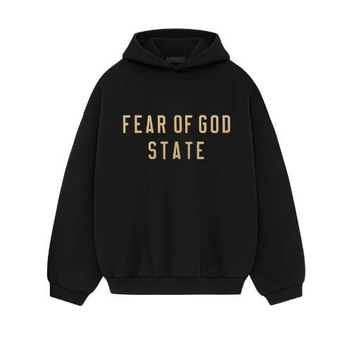 Fear of God Essentials FW24 Black Yellow State Hoodie | TheSneakerWay