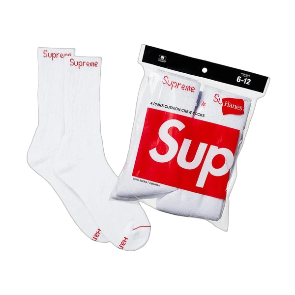Supreme Hanes Crew Socks (4 Pack) White