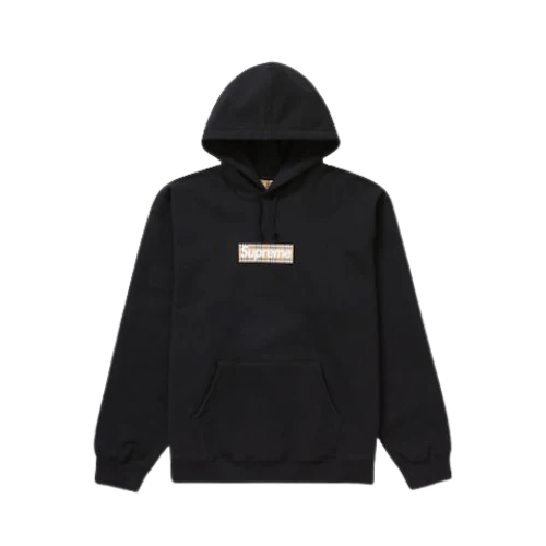 Supreme Burberry Box Logo Hooded Sweatshirt Black