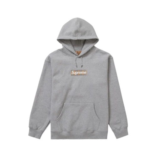 Supreme Burberry Box Logo Hooded Sweatshirt Heather Grey